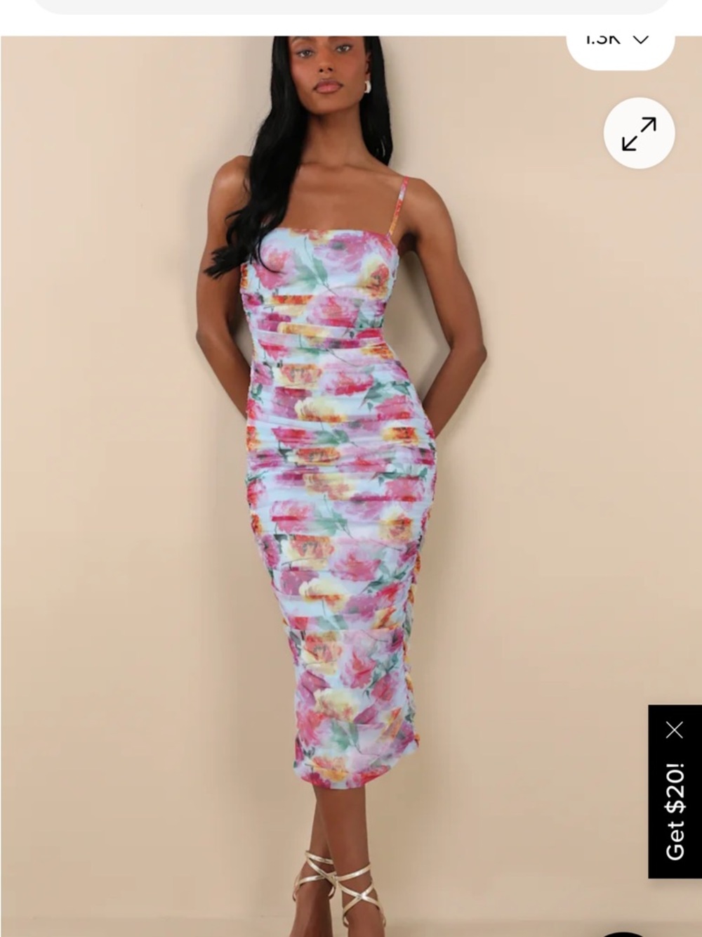 Lulu's Multicolor Floral Ruched Midi Dress